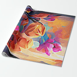 Papel De Presente Floral Abstrato Art Laranja Vermelho Azul Flores