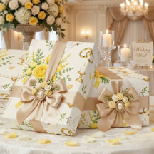 Papel de Presente Floral Amarelo para Casamento e