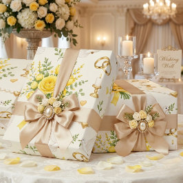 Papel de Presente Floral Amarelo para Casamento e 