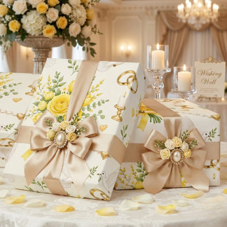 Papel de Presente Floral Amarelo para Casamento e