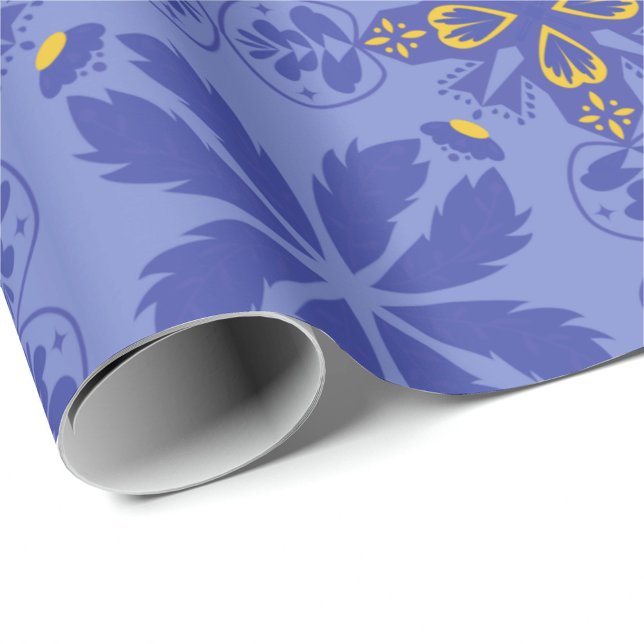 Papel De Presente floral and geometric pattern in gold and blue  (Criador carregado)