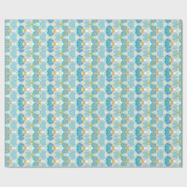 Papel De Presente Floral Aquarela Azul e Amarelo