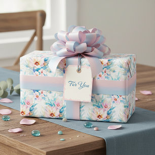 Papel De Presente Floral aquarela rosa e azul