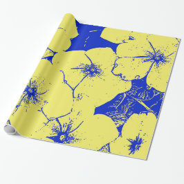 Papel De Presente Floral azul amarelo grande elástico