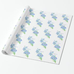 Papel De Presente Floral azul bonito da flor do miosótis da aguarel