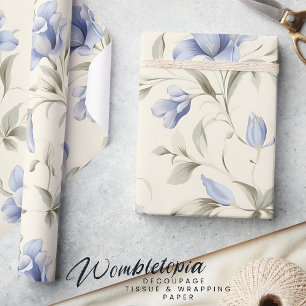 Papel De Presente Floral Azul Bonito Elegante em Fundo de Creme