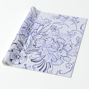 Papel De Presente Floral azul do vintage