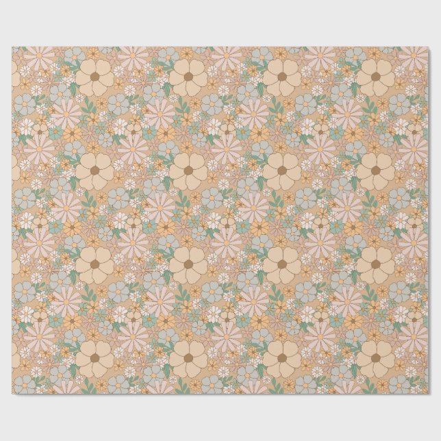 Papel De Presente Floral Bege e Verde Menta com Visual Sofisticado V (Aberto)