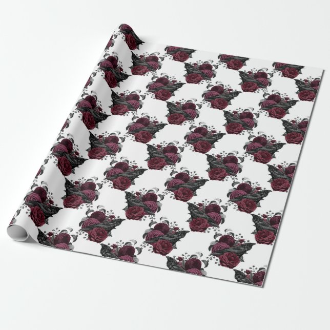 Papel De Presente Floral Black Raven em Branco (Desenrolado)