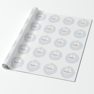 Papel De Presente Floral Blue Baby Angel Cross Baptism