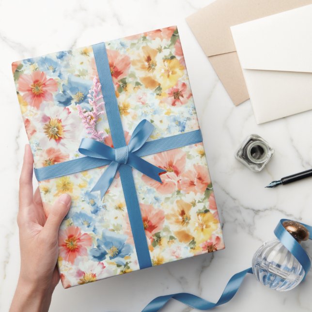 Papel de Presente Floral Boho Aquarela Chic Flor S (Presentear)
