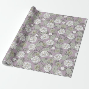 Papel de presente floral bonito peônias dusty mauv