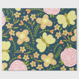 Papel De Presente Floral, Borboleta E Sem Glamor Elegante