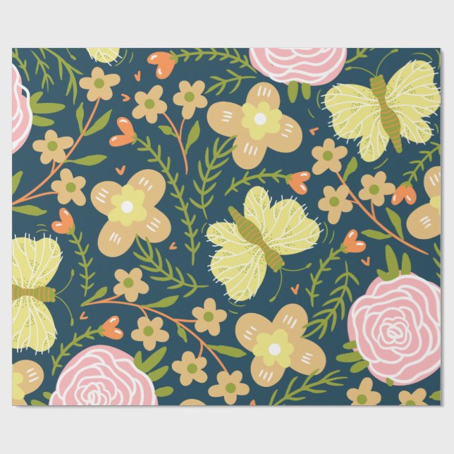 Papel De Presente Floral, Borboleta E Sem Glamor Elegante (Aberto)