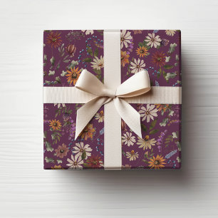 Papel De Presente Floral Borgonha