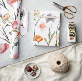 Papel De Presente Floral Botânico de Flor Selvagem Moderna