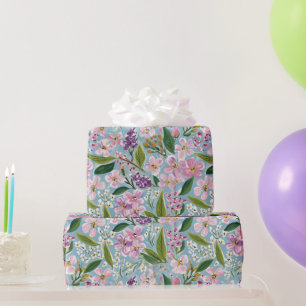 Papel De Presente Floral Botânico Roxo Azul Aquarela Vintage