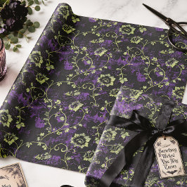 Papel De Presente Floral Botânico Roxo e Verde Gótico