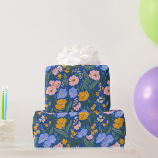 Papel De Presente Floral Botânico Vintage Rosa Laranja Azul