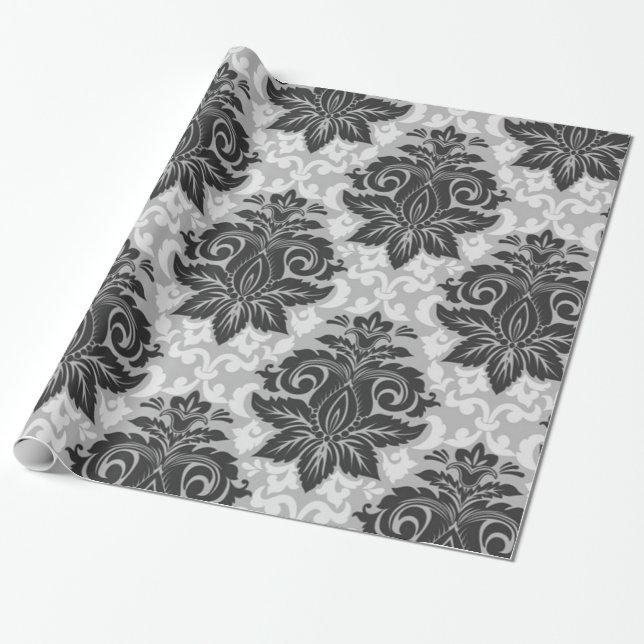 Papel De Presente Floral branco-preto (Desenrolado)