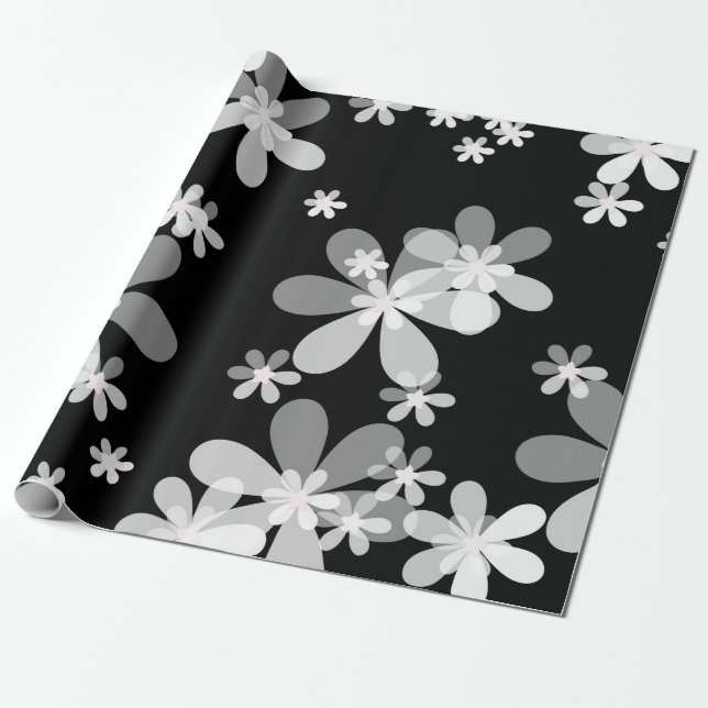 Papel De Presente floral branco preto (Desenrolado)