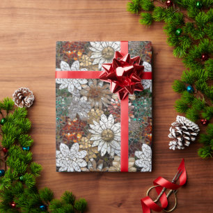 Papel De Presente Floral Branco Vermelho Dourado