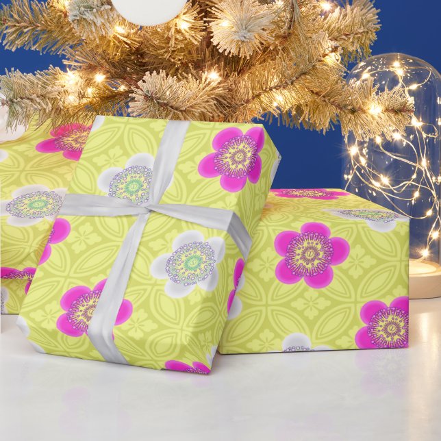 Papel De Presente Floral Brilhante para Aniversários & Presentes (Feriados)