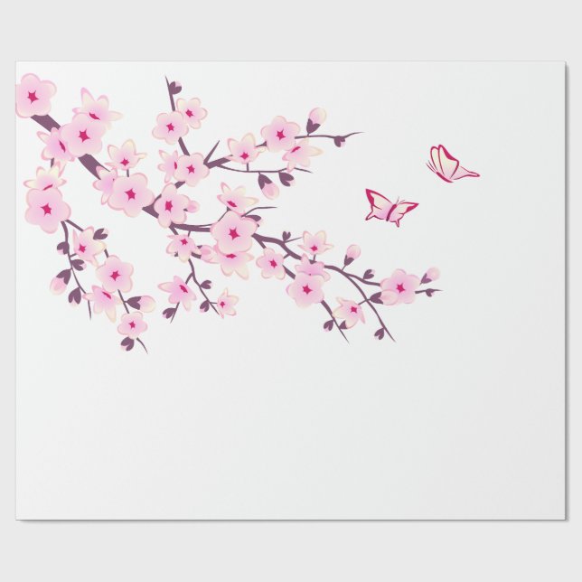 Papel De Presente Floral Cerejeira Brilhante Cor-de-Rosa (Aberto)