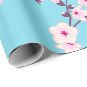 Papel De Presente Floral Cherry Blossoms Padrão Céu Cor-de-Rosa Az