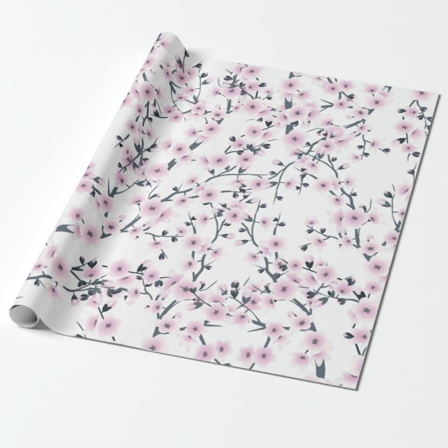 Papel De Presente Floral Cherry Blossoms Sakura Pink White Padrão (Desenrolado)
