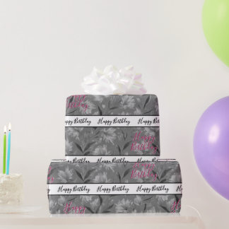 Papel De Presente Floral Cinza Bonito