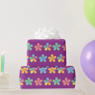 Papel De Presente Floral Colorido Autismo Diferente Não Menos Roxo