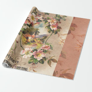 Papel De Presente Floral Country de Aniversário Vitoriano Vintage 18