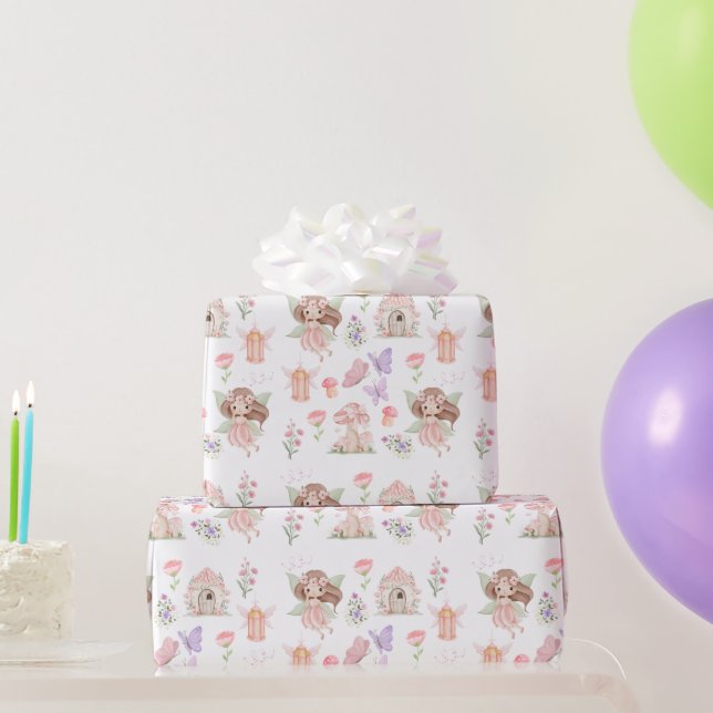 Papel De Presente Floral Cute Fairy Birthday Party Wrapping Paper (Presentes para festas)