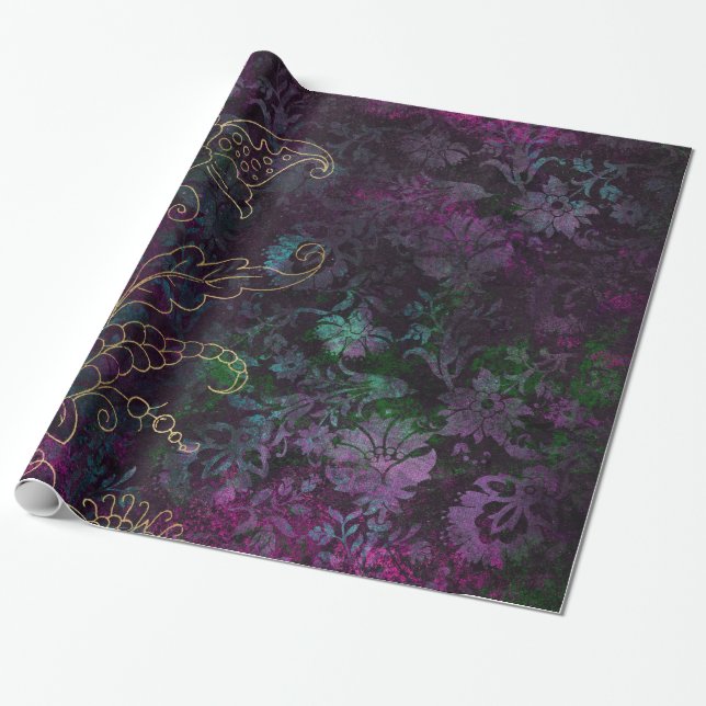 Papel De Presente Floral Damask Vintage (Desenrolado)
