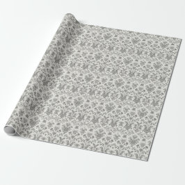 Papel De Presente Floral Damask Vitoriano Branco Vintage