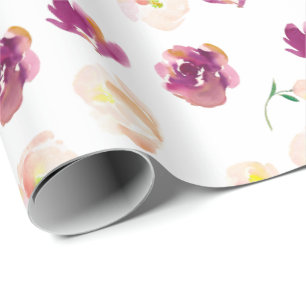 Papel De Presente Floral de Aquarela Rosa