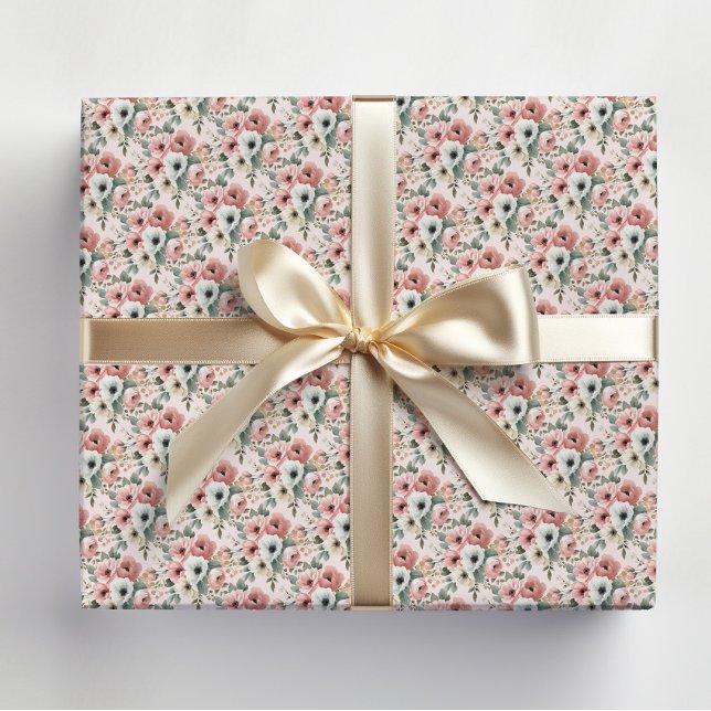 Papel De Presente Floral de Aquarela Rosa Branco (Elegant pink and white watercolor floral wrapping paper)