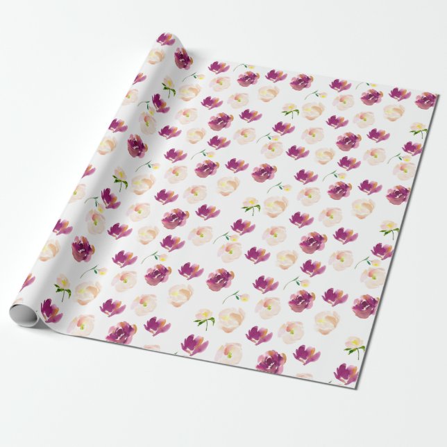 Papel De Presente Floral de Aquarela Rosa Burgundy (Desenrolado)