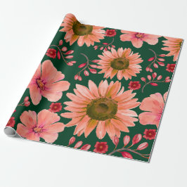 Papel De Presente Floral de Cor Vermelha Verde