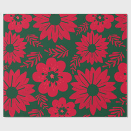 Papel De Presente Floral de Cor Vermelha Verde