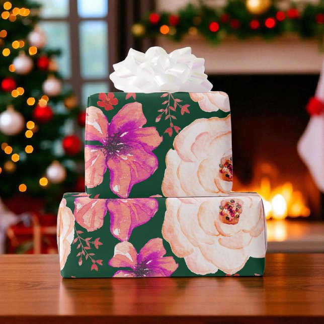 Papel De Presente Floral de Cor Vermelha Verde (Criador carregado)