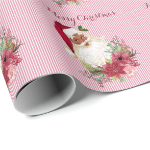 Papel De Presente Floral de Cranberry Preto Santa Listra Poinsettia