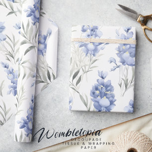 Papel De Presente Floral de Delfinium Azul Elegante