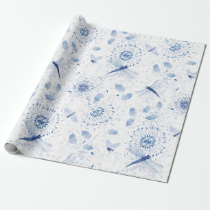 Papel De Presente Floral de Dragonfly Azul