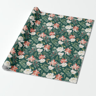 Papel De Presente Floral de Inverno Feriado Verde