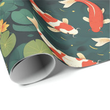 Papel de Presente Floral de Koi Antigo e Lótus Dou