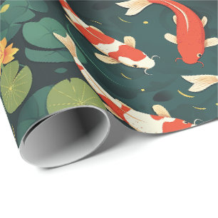 Papel de Presente Floral de Koi Antigo e Lótus Dou