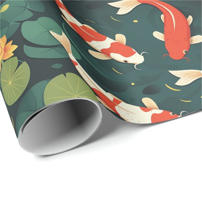 Papel de Presente Floral de Koi Antigo e Lótus Dou (Ponta do rolo)