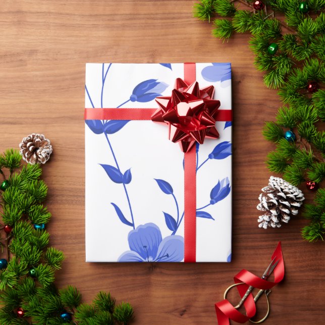 Papel De Presente Floral de Margarida Azul do Céu Moderno (Presente de Natal)
